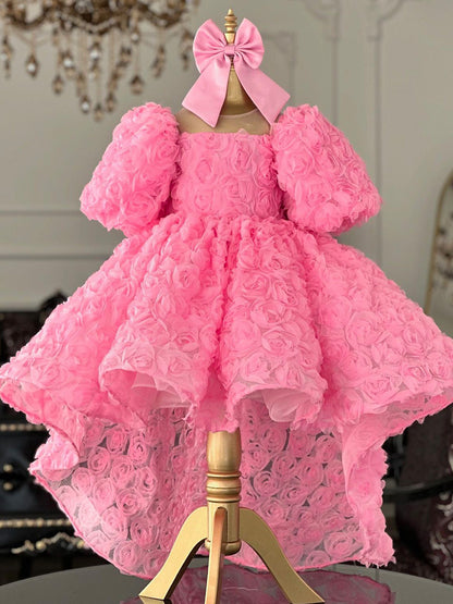 Vestido de Fiesta Infantil Flores Rosa