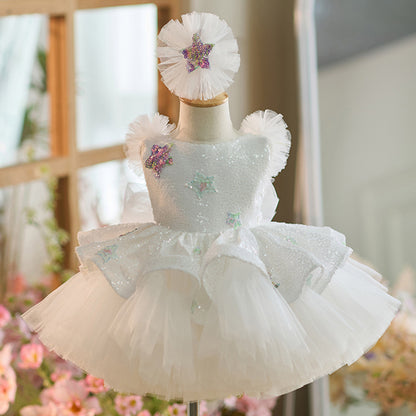 Vestido de Fiesta Infantil Estrellas Blancas