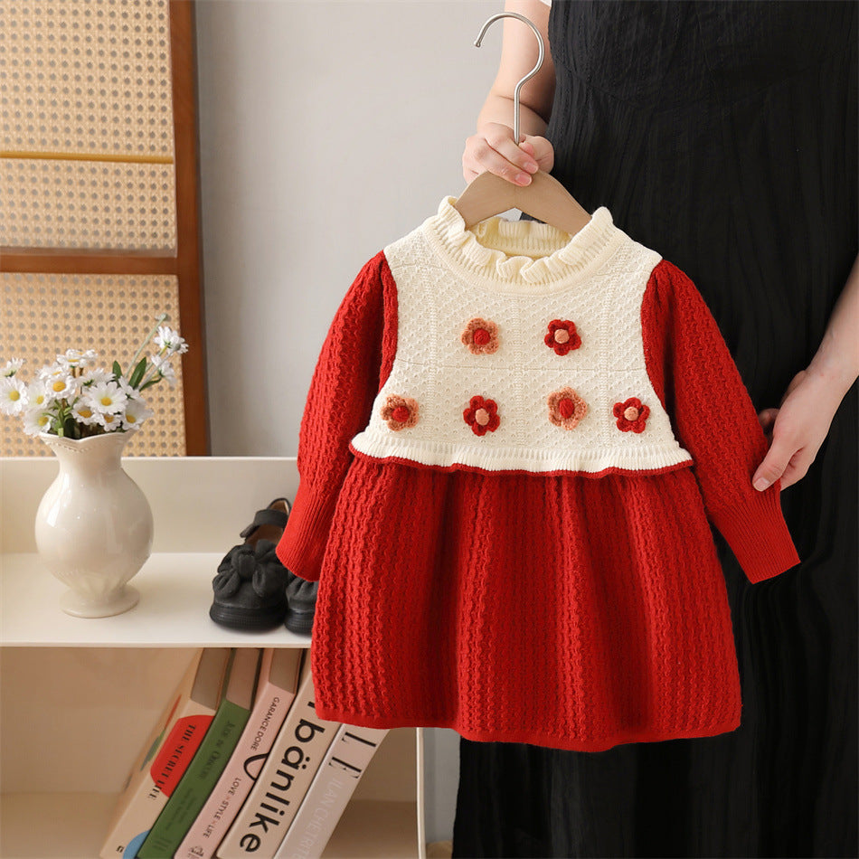 Vestido de flores de punto para niña
