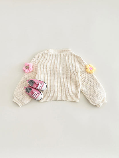 Abrigo de Punto con Flores para Niña