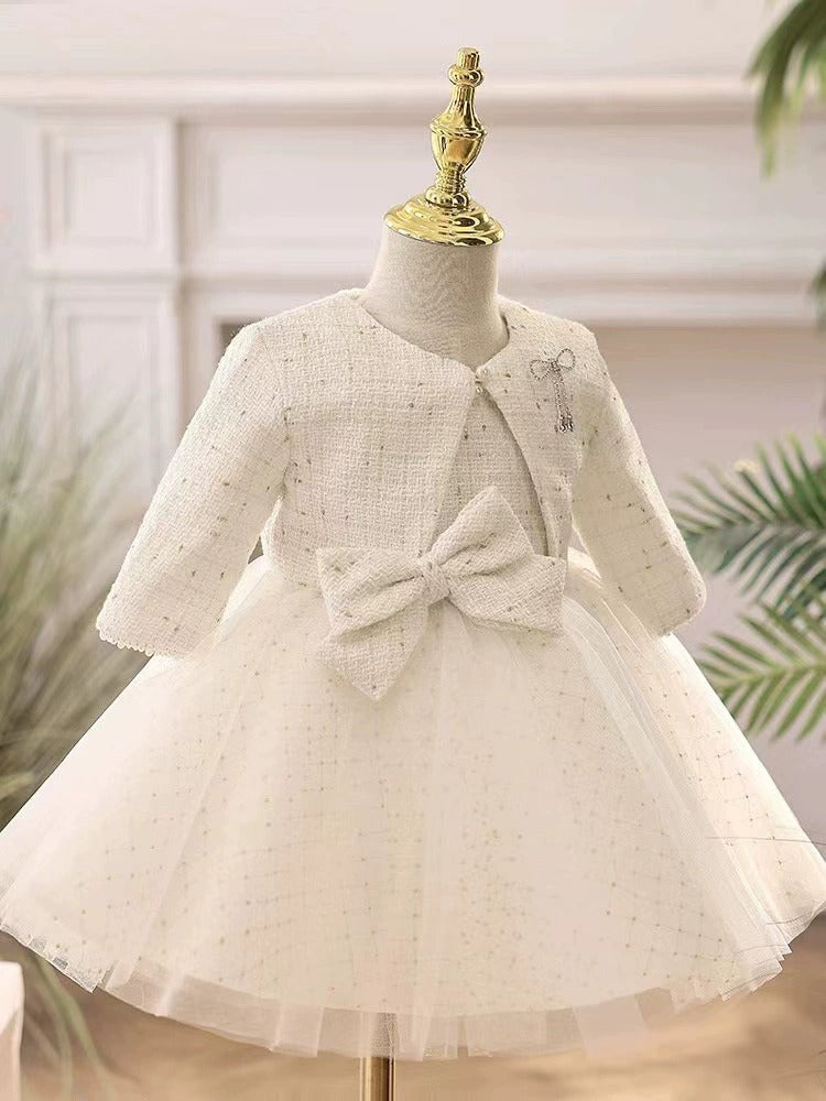 Vestido de fiesta infantil con lazo de tweed