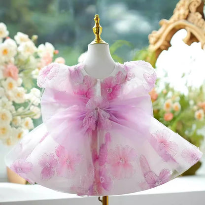 Vestido de Fiesta Infantil Flores Rosa
