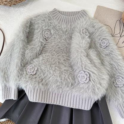 Conjunto de Pelo y Falda de Invierno para Mujer Infantil