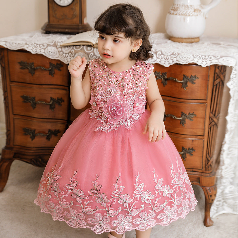 Vestido de Fiesta Infantil Tul Brillante y Flores
