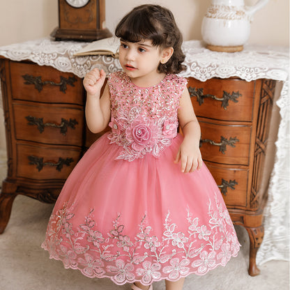 Vestido de Fiesta Infantil Tul Brillante y Flores