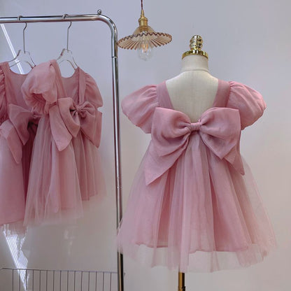 Vestido Infantil de Tul con Encaje Rosa