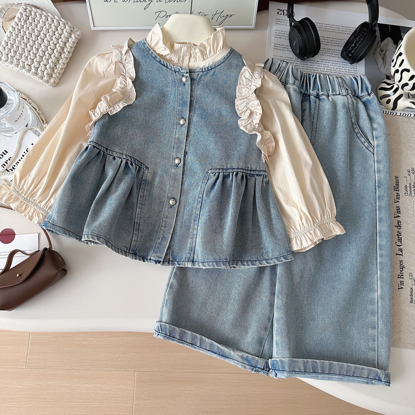 Conjunto de Jeans Infantil de 3 Peças para Meninas