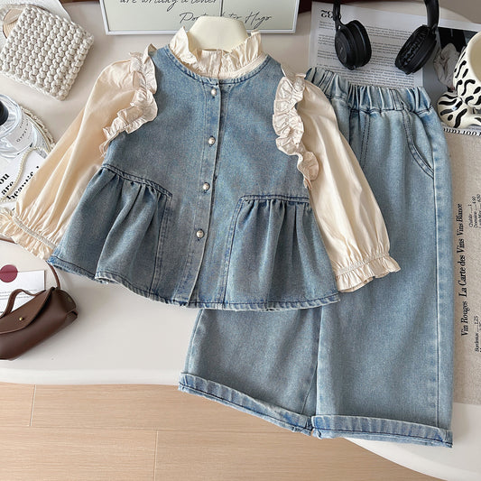 Conjunto de Jeans Infantil de 3 Peças para Meninas