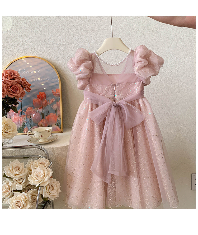 Vestido de Fiesta Infantil con Vuelo y Brillo