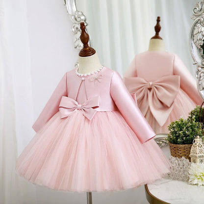Vestido de Fiesta Infantil Lazo y Perlas