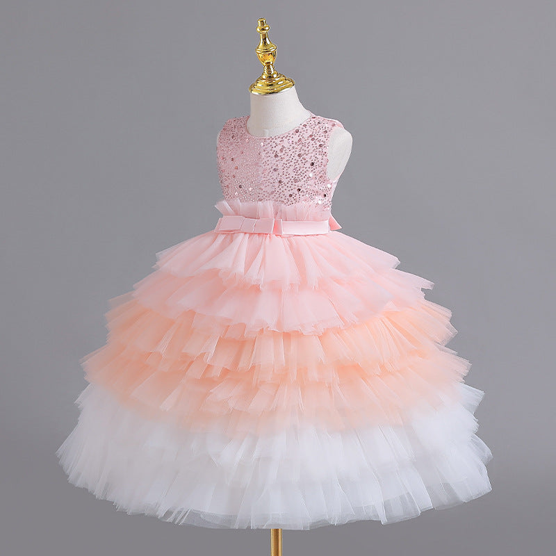 Vestido infantil de tul escalonado brillante