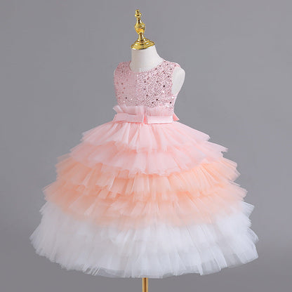 Vestido infantil de tul escalonado brillante