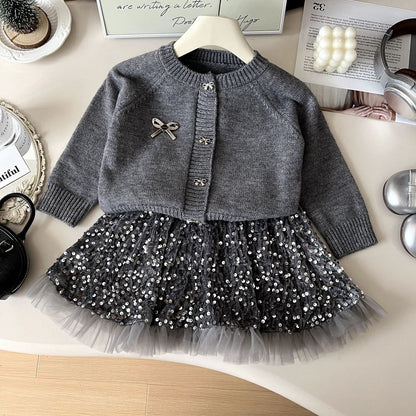 Conjunto Infantil de Mujer Con Lazos de Lentejuelas