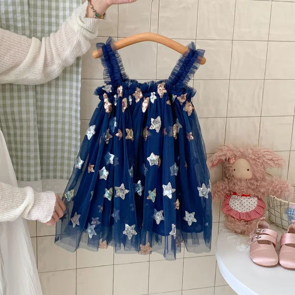 Vestido Infantil de Tul de Estrellas