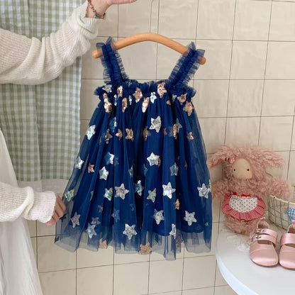 Vestido Infantil de Tul de Estrellas