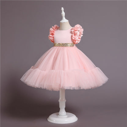 Vestido de fiesta de tul con mangas abullonadas