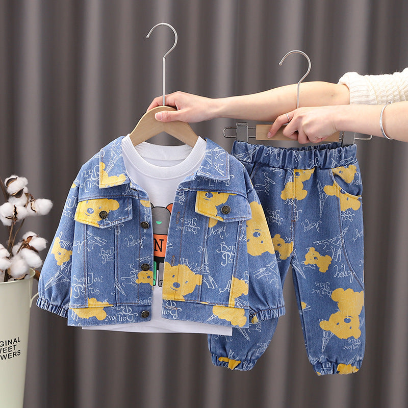 Conjunto de Jeans de 3 Piezas con Osito de Peluche para Niños