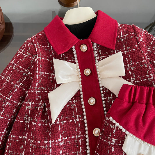 Conjunto infantil con lazo rojo para mujer