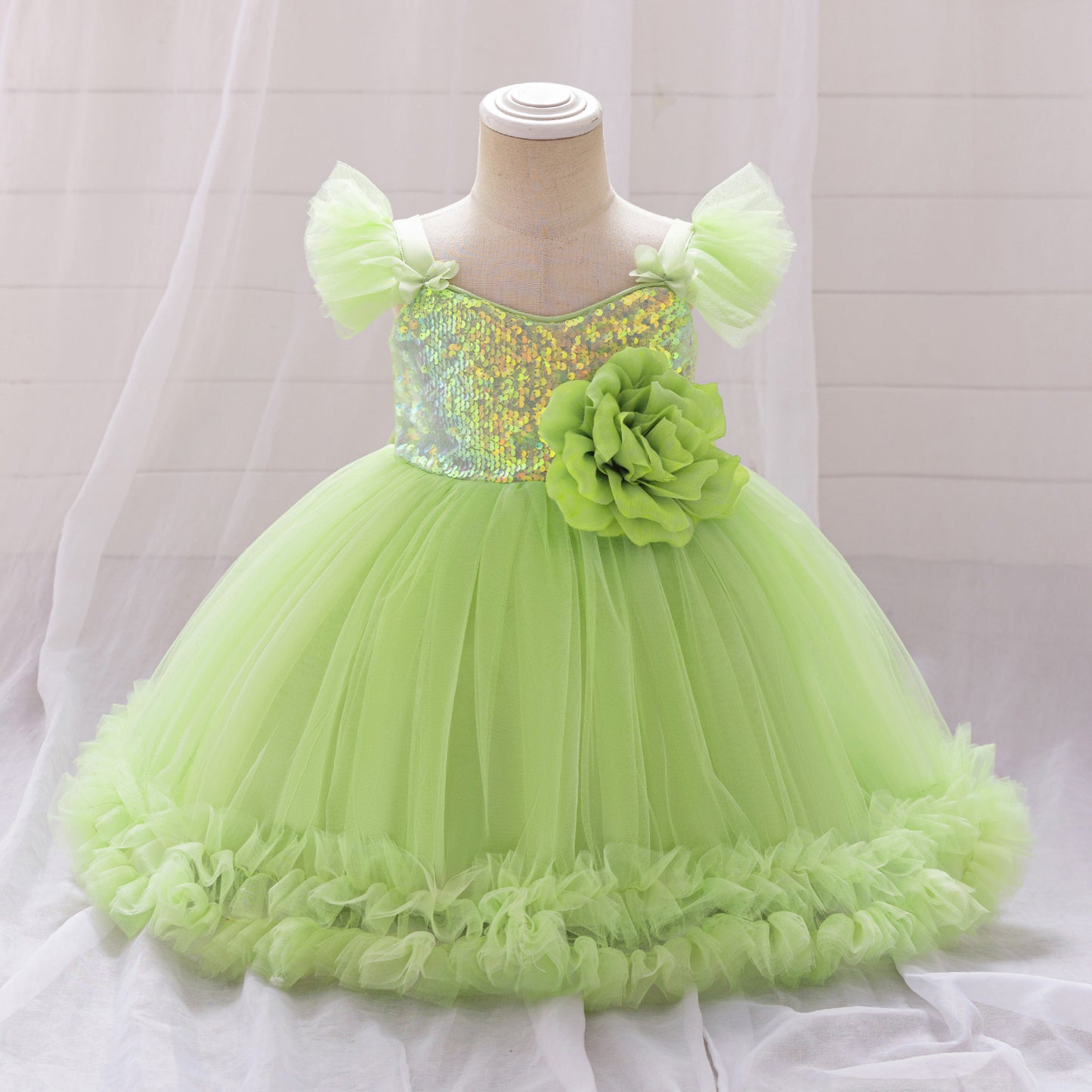 Vestido Infantil Flores Tul Brillante