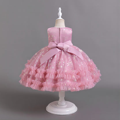 Vestido de fiesta de Navidad para niñas con lazo brillante