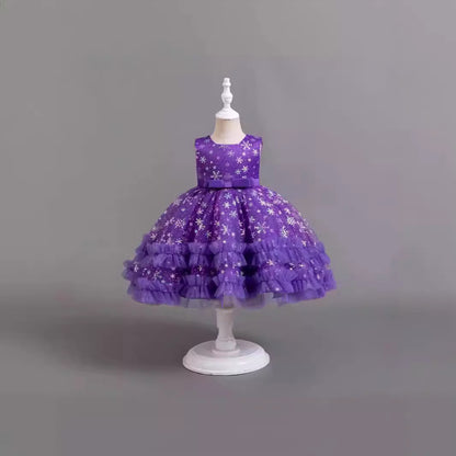 Vestido de fiesta de Navidad para niñas con lazo brillante