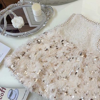 Conjunto de Vestido Infantil de Pelo Brillante