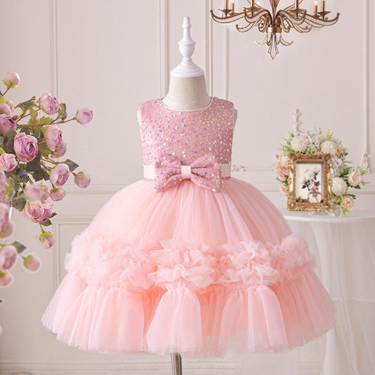 Vestido De Fiesta Infantil Tule e Lacinho Lanejoulas
