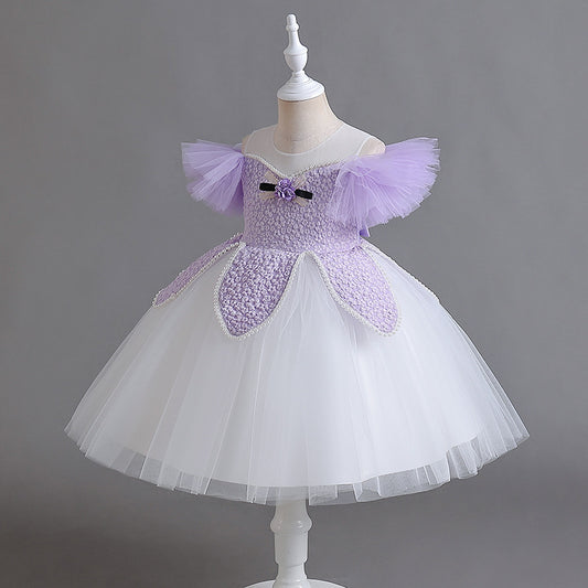 Vestido de fiesta infantil hinchado y de flores