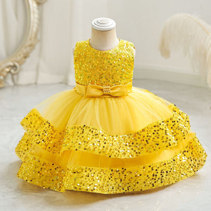 Vestido De Fiesta Infantil Brillante Lacinho