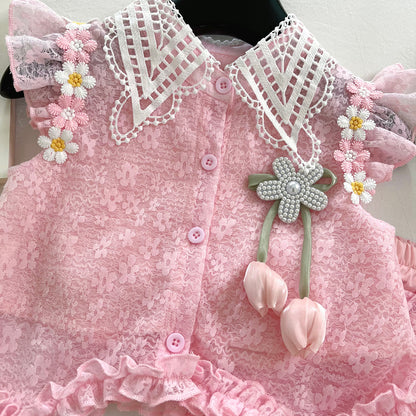 Conjunto floral de encaje para niñas