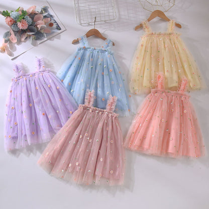Vestido Infantil De Flores De Tul