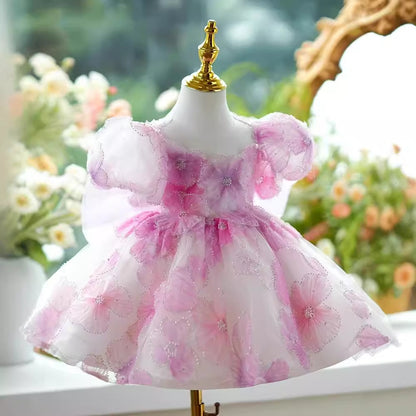 Vestido de Fiesta Infantil Flores Rosa