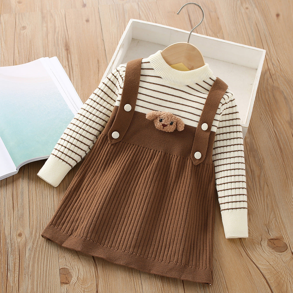 Conjunto de Osito de Peluche a Rayas Para Niña