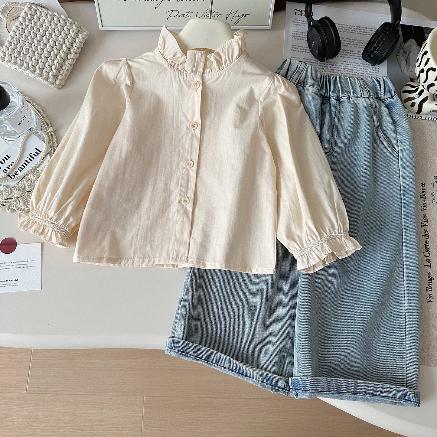 Conjunto de Jeans Infantil de 3 Peças para Meninas