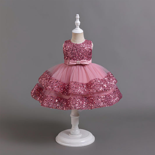 Vestido De Fiesta Infantil Brillante Lacinho