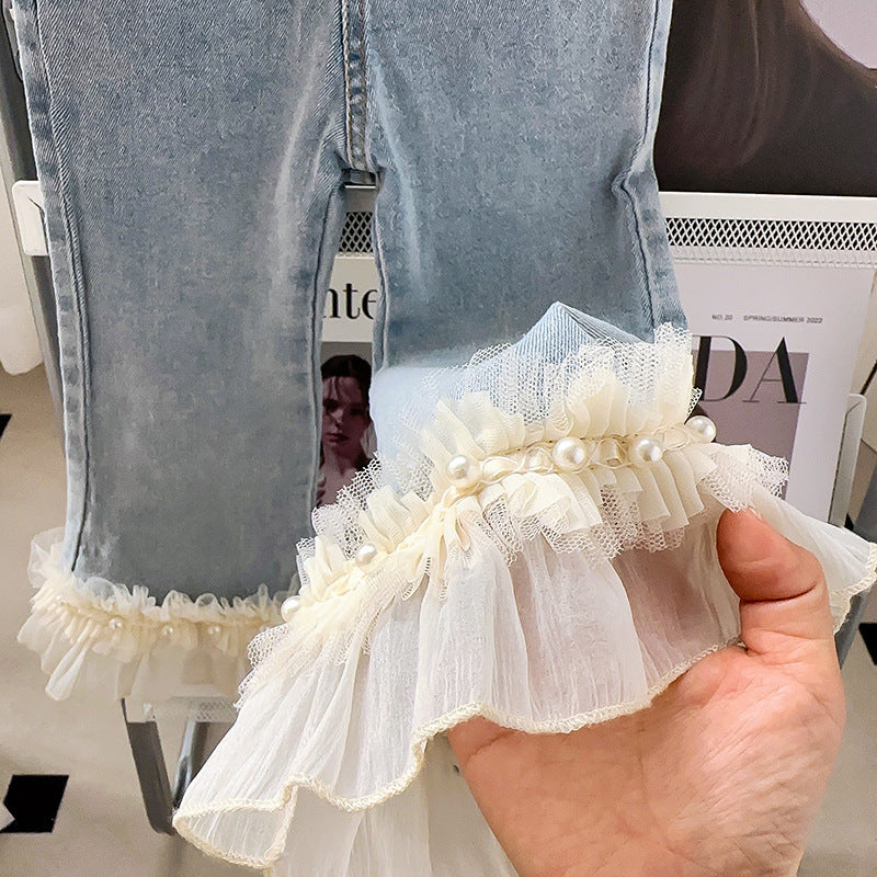 Pantalón Jeans Infantil Bar Tul Perlas