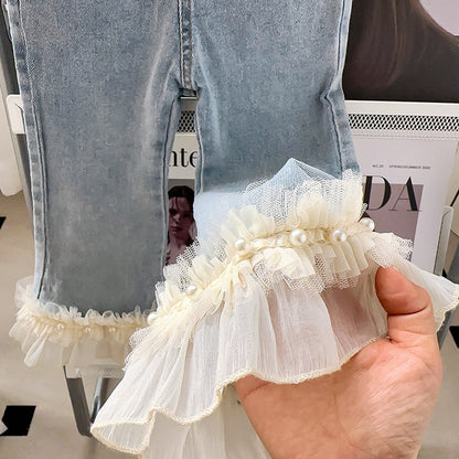 Pantalón Jeans Infantil Bar Tul Perlas