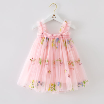Vestido Infantil De Flores De Tul