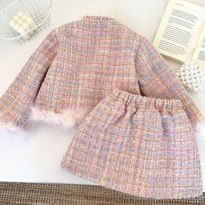 Conjunto infantil de invierno con tweed y perlas