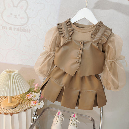 Conjunto de 3 Piezas de Cuero y tul Para Niñas