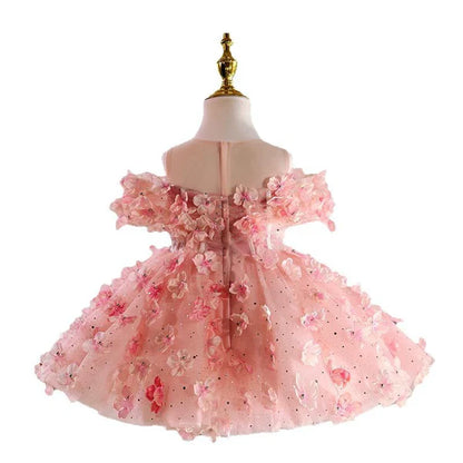 Vestido Infantil de Fiesta Rosa con Flores