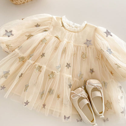 Vestido Infantil de Tul con Estrellas
