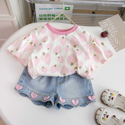 Pantalón Corto Infantil Jeans Corazones