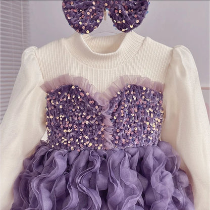 Vestido Infantil con Lazo Brillante