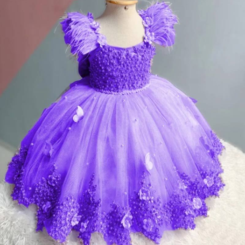 Vestido de Fiesta Infantil Mariposa Perlas