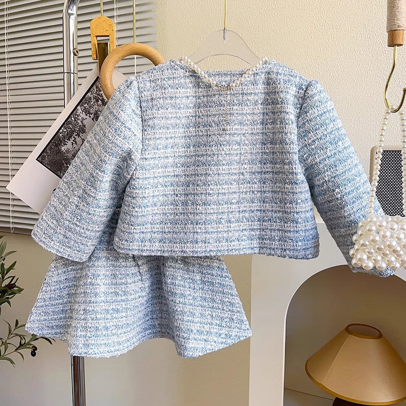 Conjunto de Tweed Azul Para Niñas