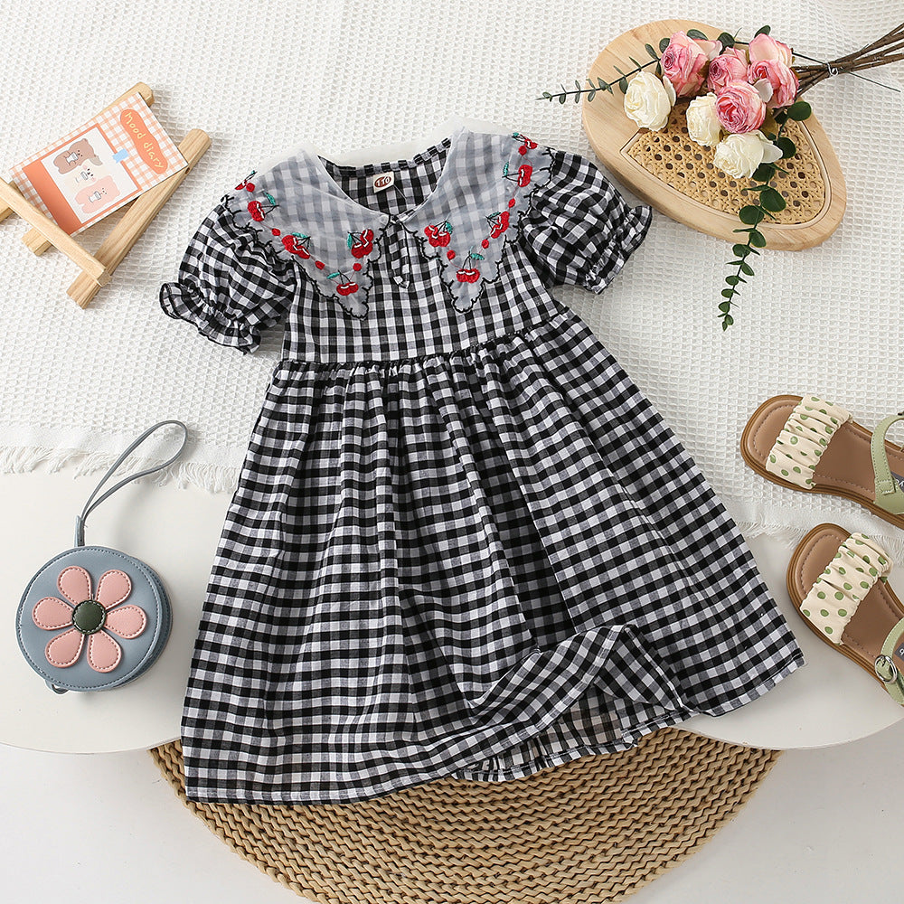 Vestido Infantil Cuadros Cerezas