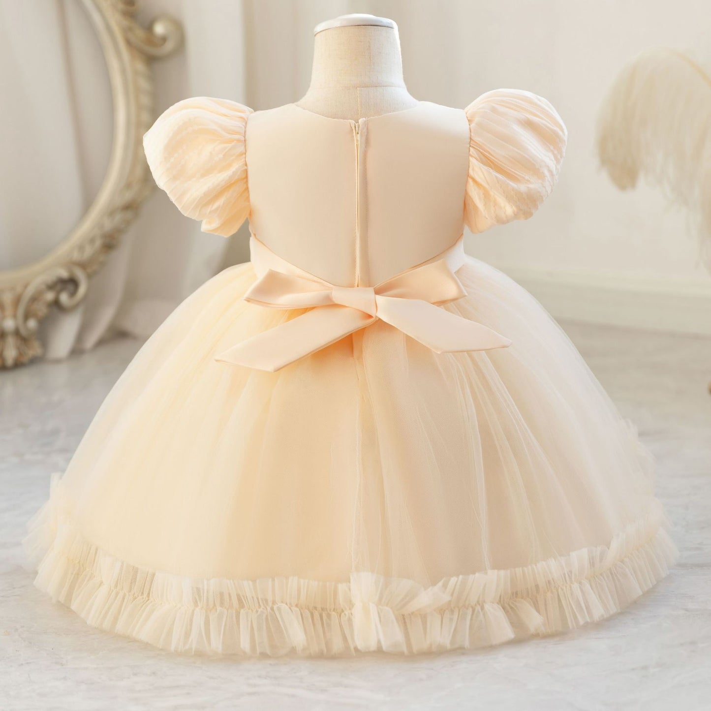 Vestido de Fiesta Infantil con Manga Abullonada y Lazo