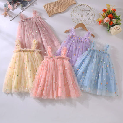 Vestido Infantil De Flores De Tul