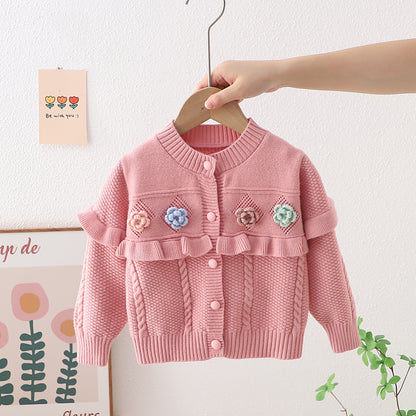 Cárdigan Infantil De Punto Flores